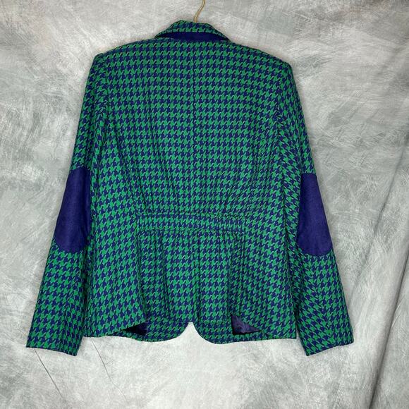 Joan Rivers Blazer Jacket Women 10  Green Blue Houndstooth Holiday Office Comfy - Picture 2 of 9